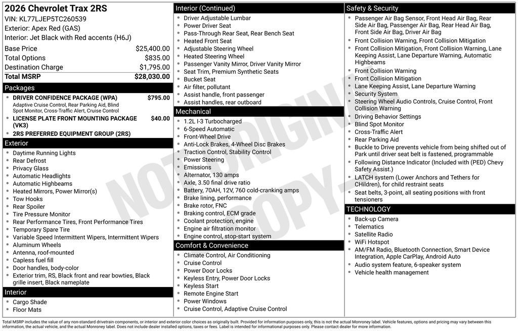New 2026 Chevrolet Trax RS w/ Driver Confidence Package FWD image 4