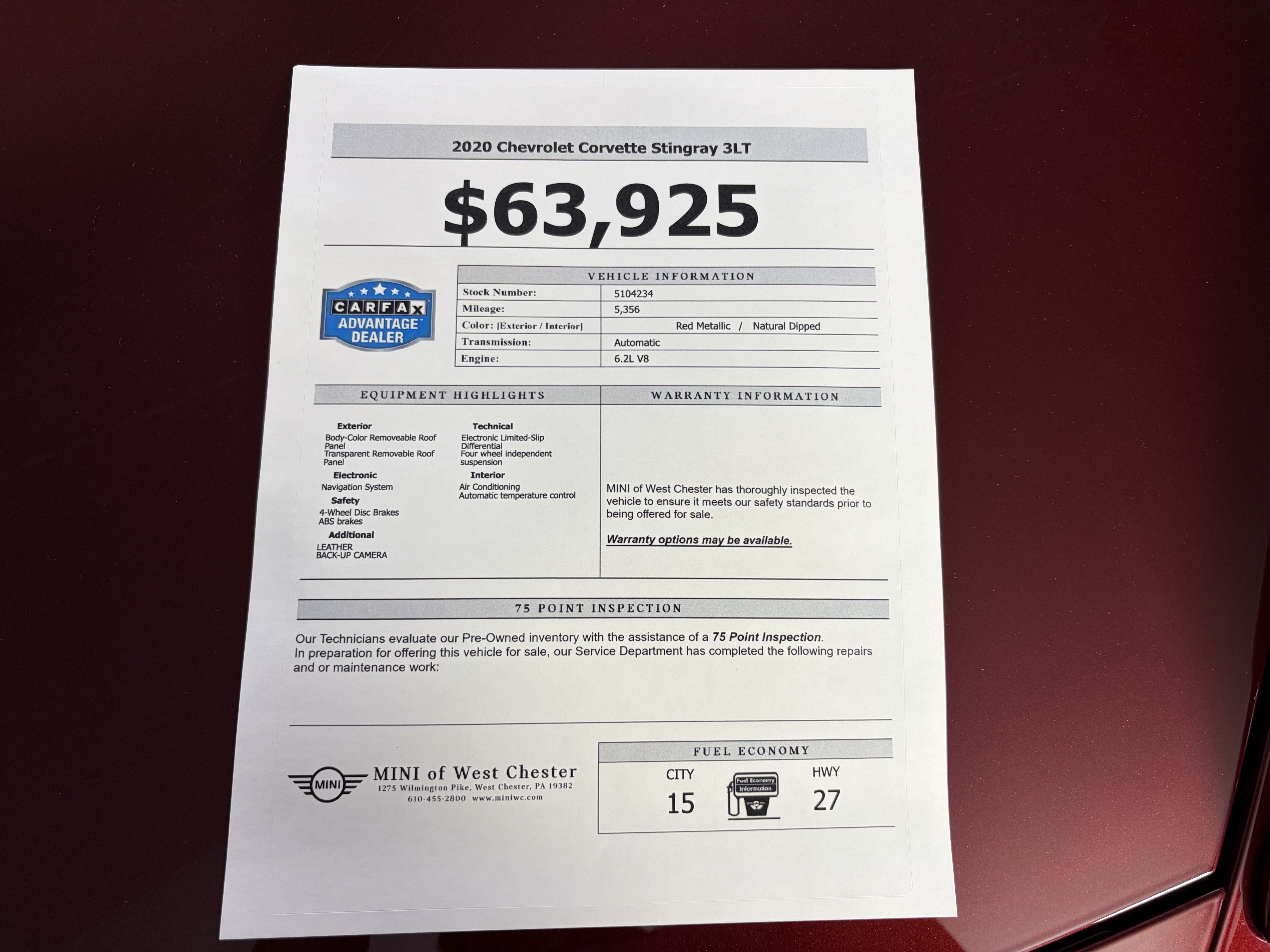 Used 2020 Chevrolet Corvette Stingray Premium Cpe w/ 3LT Preferred Equipment Group RWD image 13