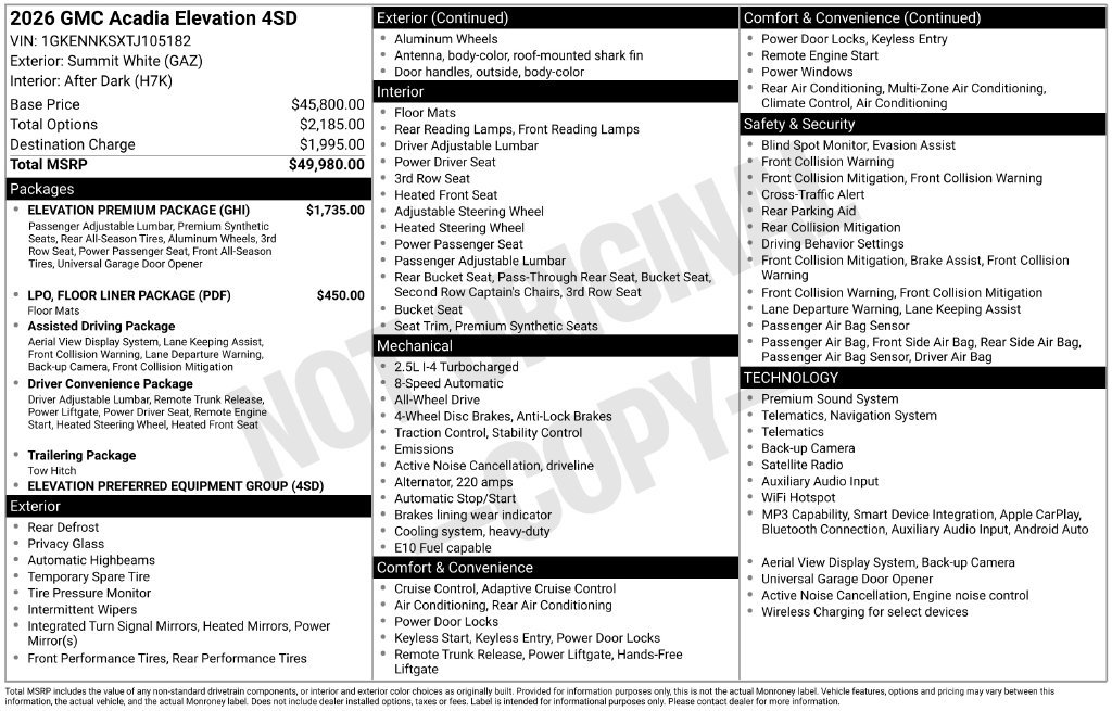 Used 2026 GMC Acadia Elevation w/ Elevation Premium Package AWD/4WD image 35