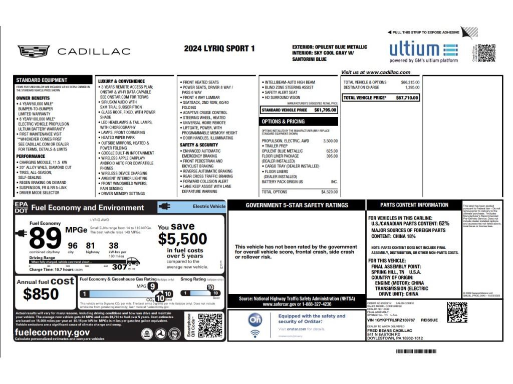 Certified 2024 Cadillac Lyriq Sport w/ LPO, Floor Liner Package AWD/4WD image 9
