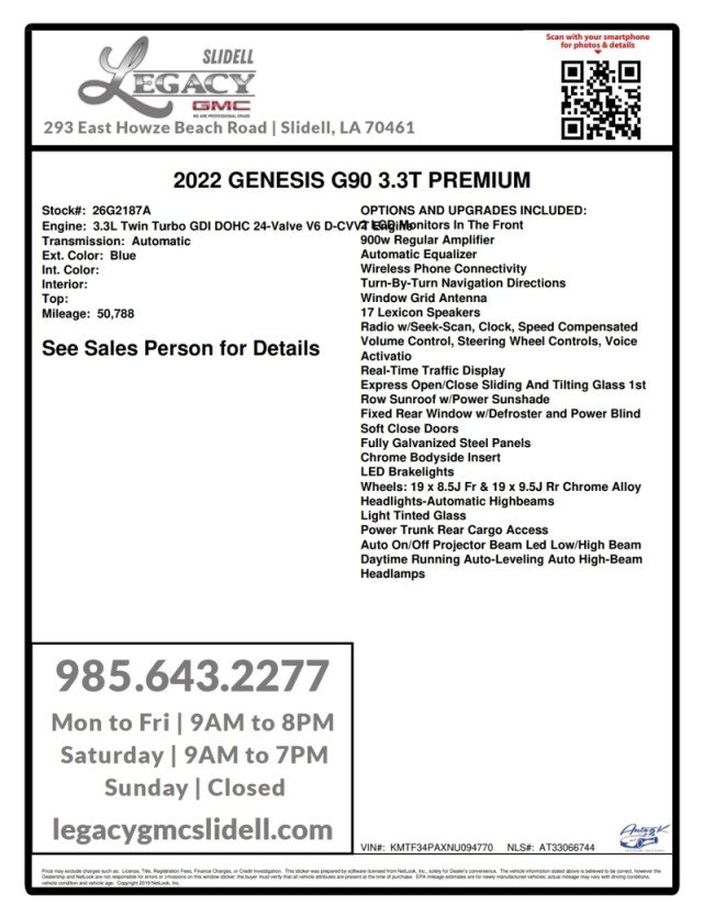 Used 2022 Genesis G90 3.3T Premium RWD image 30