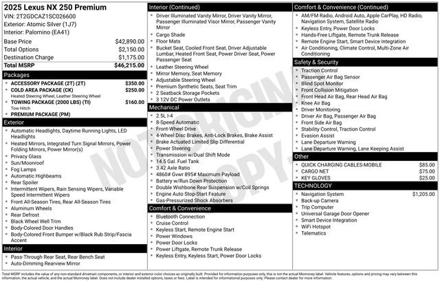 Used 2025 Lexus NX 250 FWD w/ Accessory Package (2T) image 2