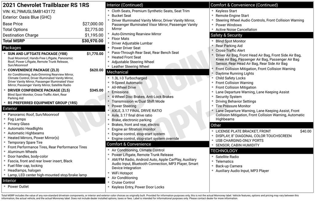 Used 2021 Chevrolet TrailBlazer RS w/ Sun and Liftgate Package AWD/4WD image 9