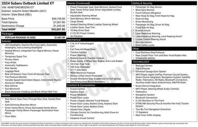 Certified 2024 Subaru Outback Limited XT w/ Popular Package #2 AWD/4WD image 37