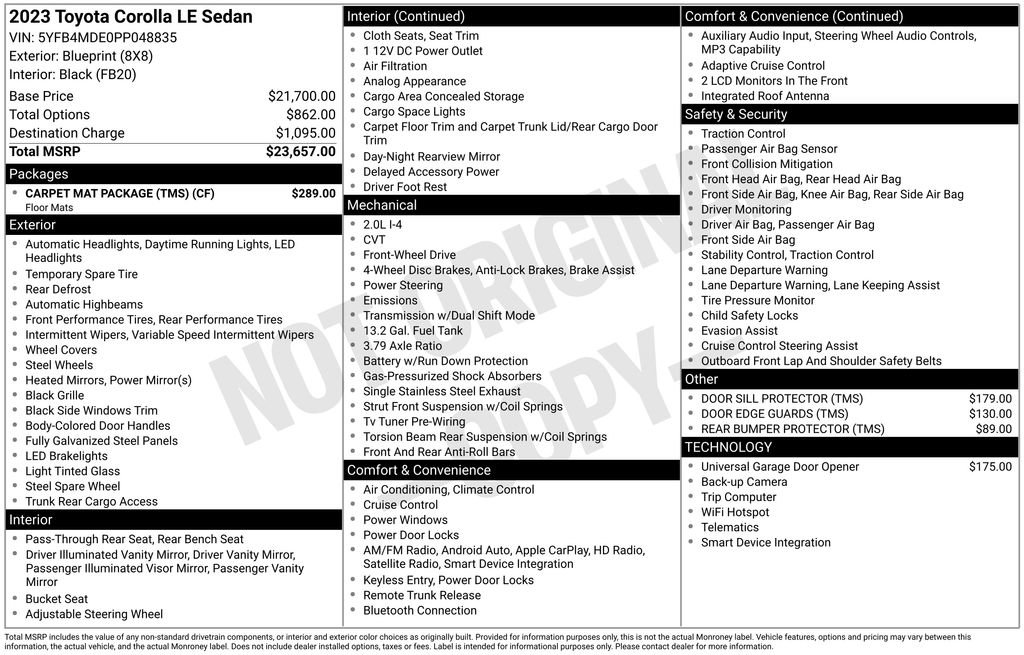 Used 2023 Toyota Corolla LE w/ Carpet Mat Package (TMS) FWD image 23