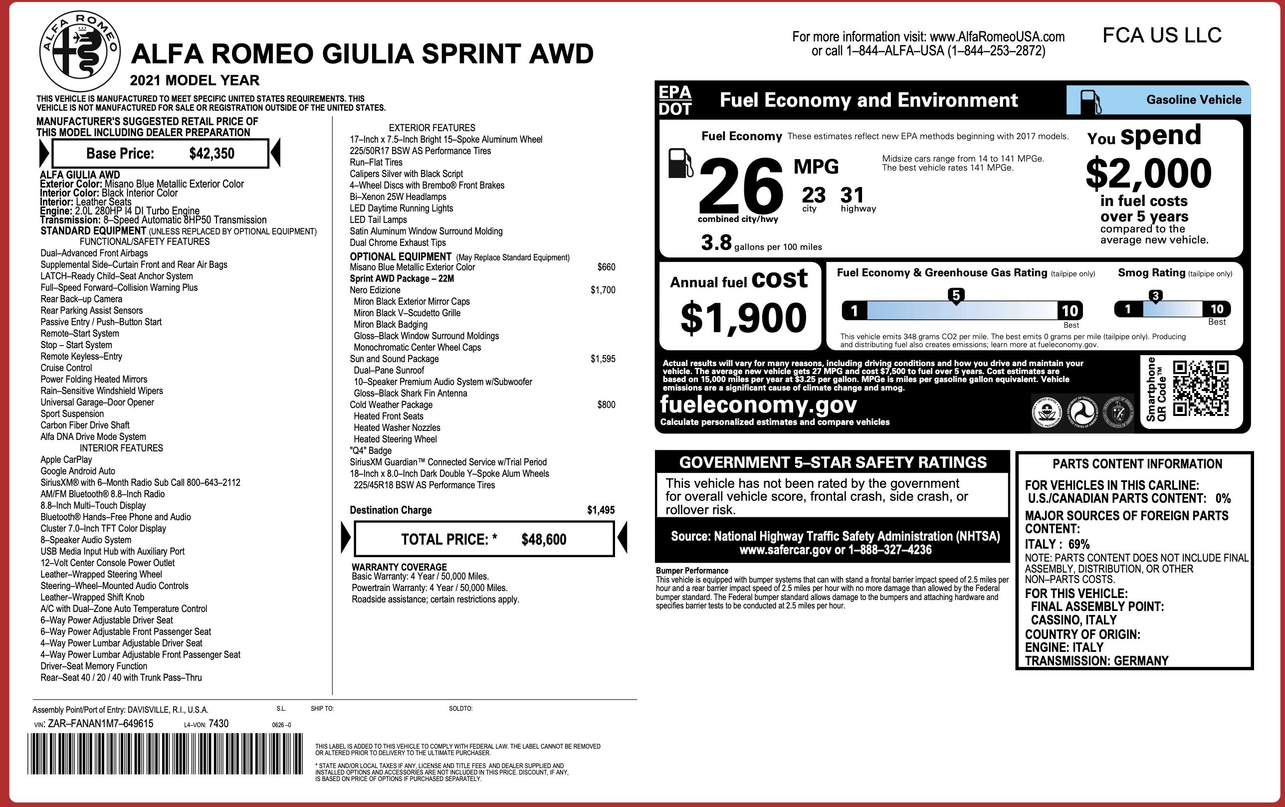 Used 2021 Alfa Romeo Giulia Sprint w/ Nero Edizione image 2