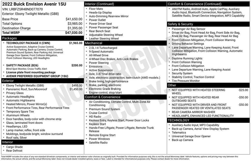 Certified 2022 Buick Envision Avenir w/ Technology Package II