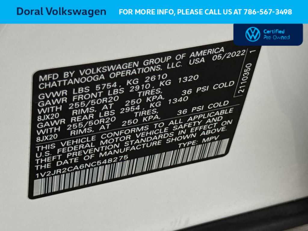 Certified 2022 Volkswagen Atlas SE w/ Panoramic Sunroof Package image 29