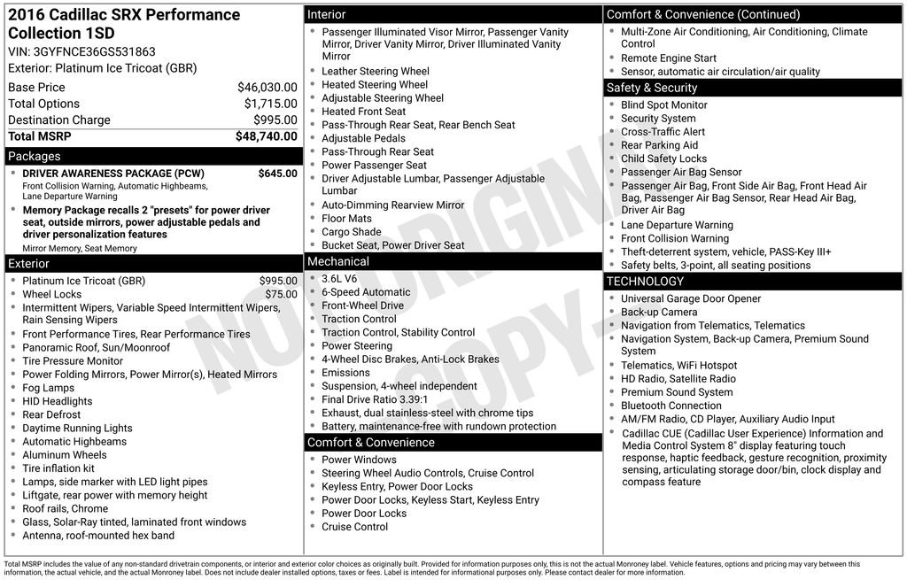 Used 2016 Cadillac SRX Performance w/ Driver Awareness Package FWD image 5