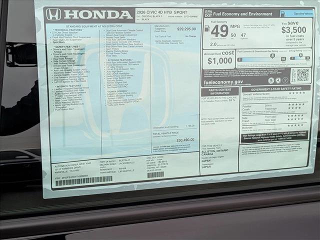 New 2026 Honda Civic FWD Hybrid Sedan image 17