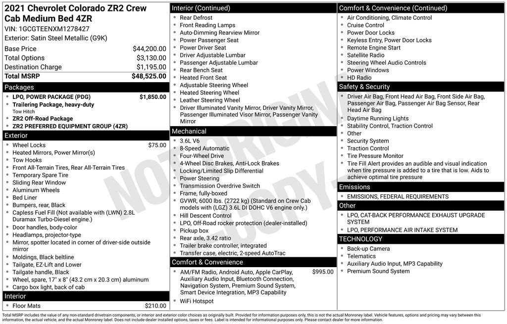 Used 2021 Chevrolet Colorado ZR2 w/ LPO, Power Package image 3