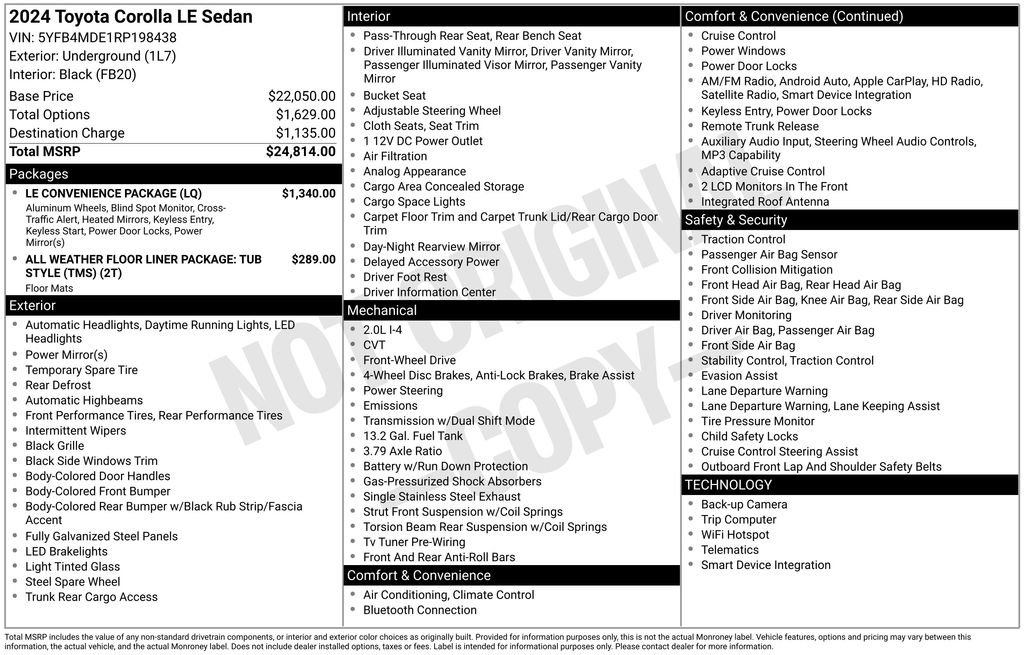 Used 2024 Toyota Corolla LE w/ LE Convenience Package FWD image 40