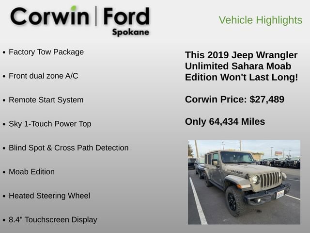Used 2019 Jeep Wrangler Unlimited Sahara w/ Quick Order Package 24M Moab image 6