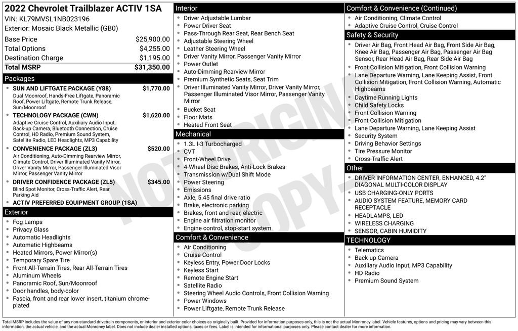 Used 2022 Chevrolet TrailBlazer ACTIV w/ Sun and Liftgate Package FWD image 10