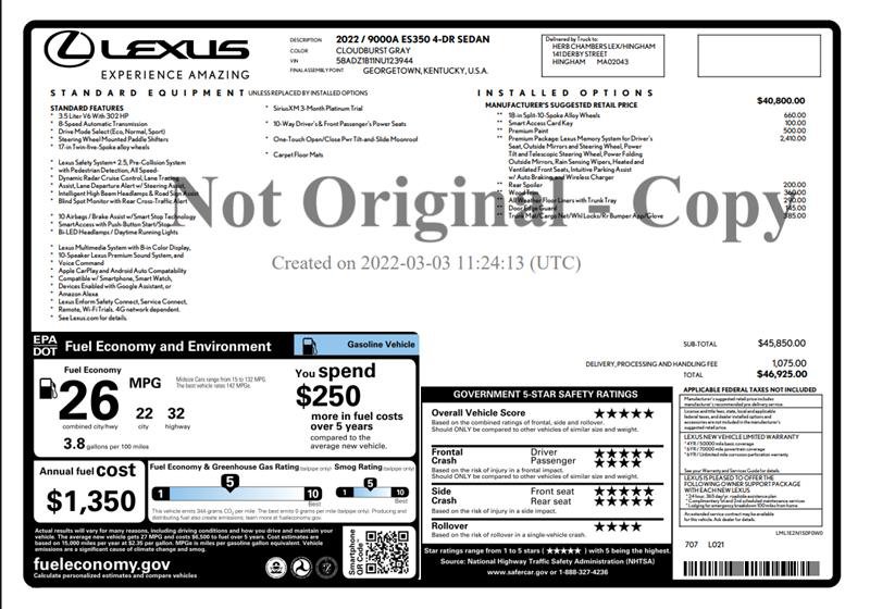 Used 2022 Lexus ES 350 w/ Premium Package FWD image 3