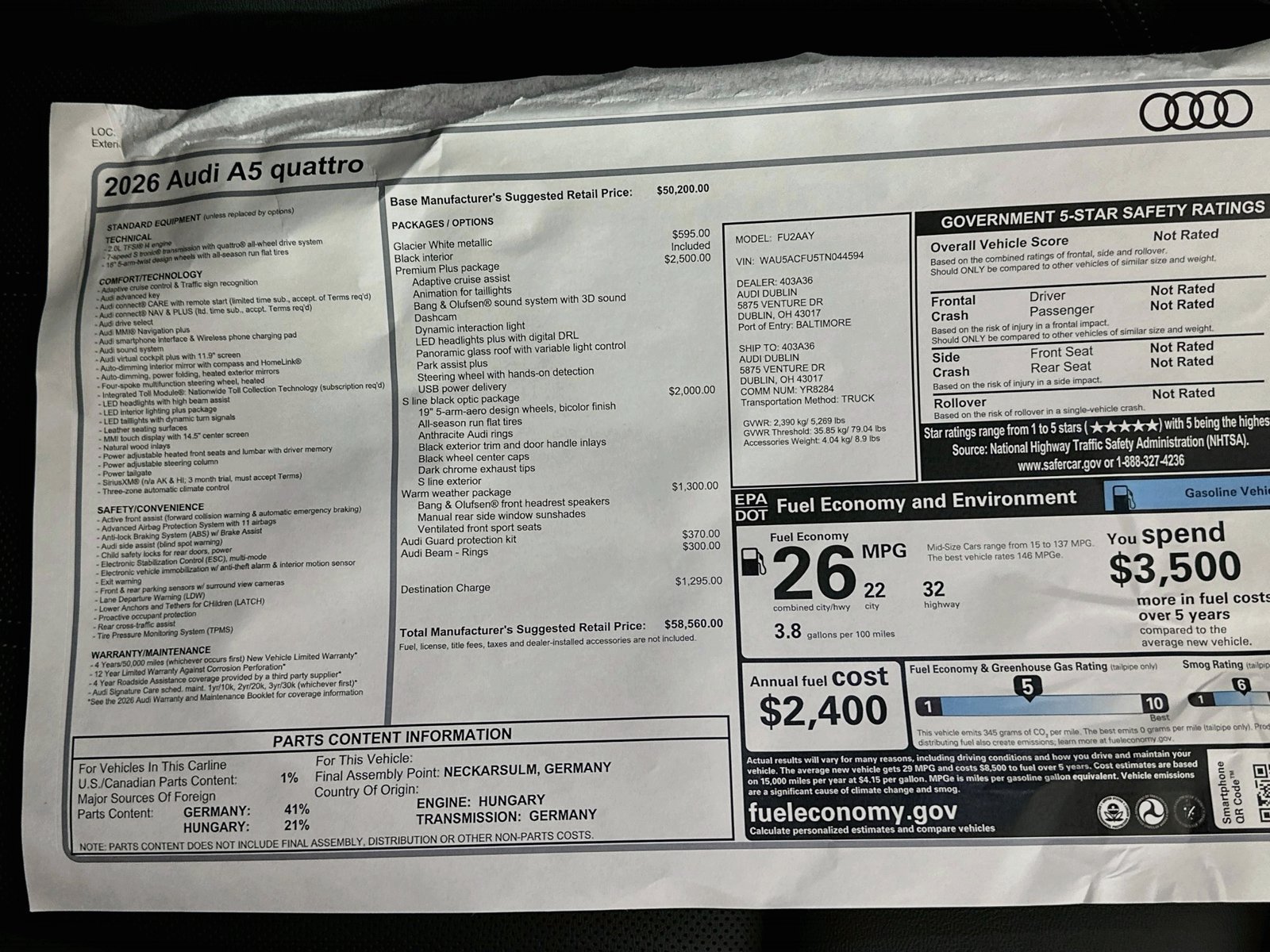 New 2026 Audi A5 Premium Plus w/ Premium Plus Package AWD/4WD image 48