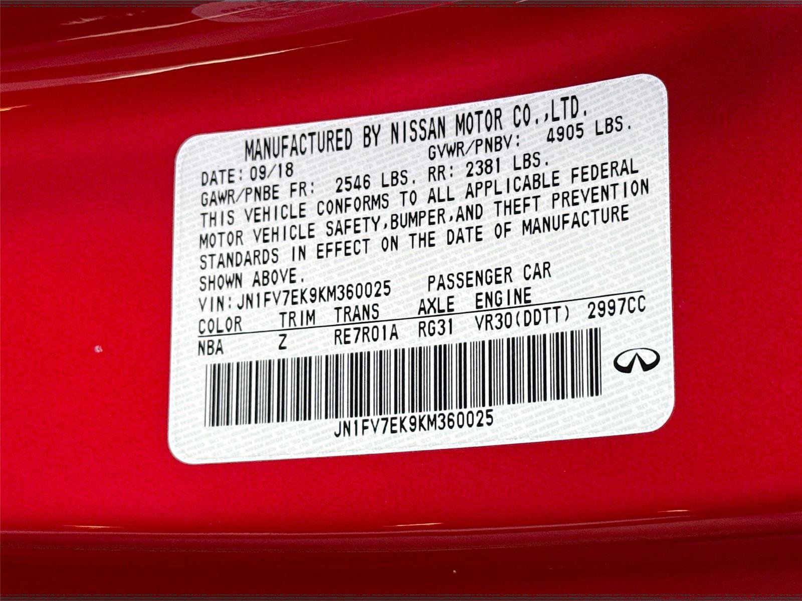 Used 2019 INFINITI Q60 Red Sport 400 w/ Cargo Package image 32