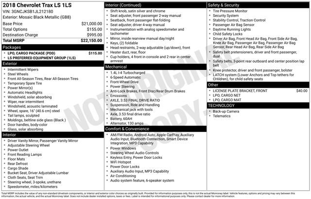 Used 2018 Chevrolet Trax LS w/ LPO, Cargo Package FWD image 9