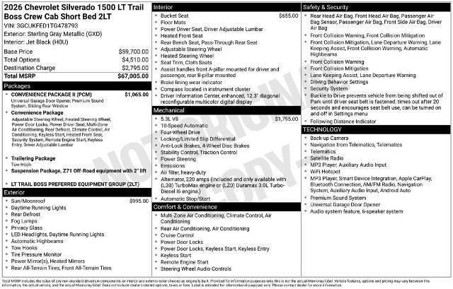 New 2026 Chevrolet Silverado 1500 LT Trail Boss w/ Convenience Package II AWD/4WD image 33
