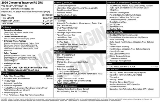 New 2026 Chevrolet Traverse RS AWD/4WD image 48