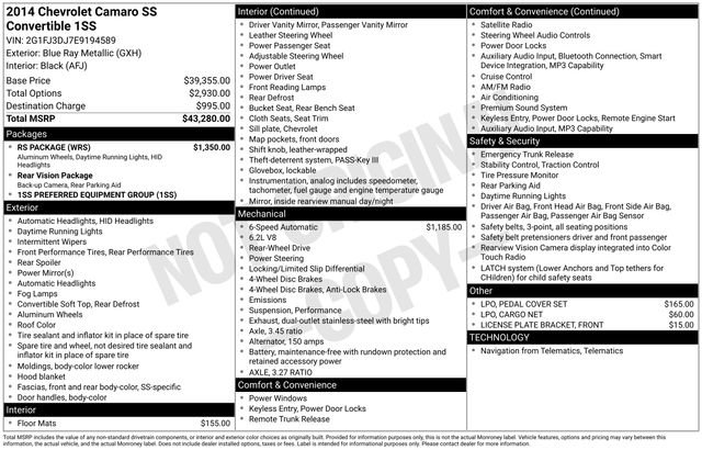 Used 2014 Chevrolet Camaro SS w/ RS Package image 15