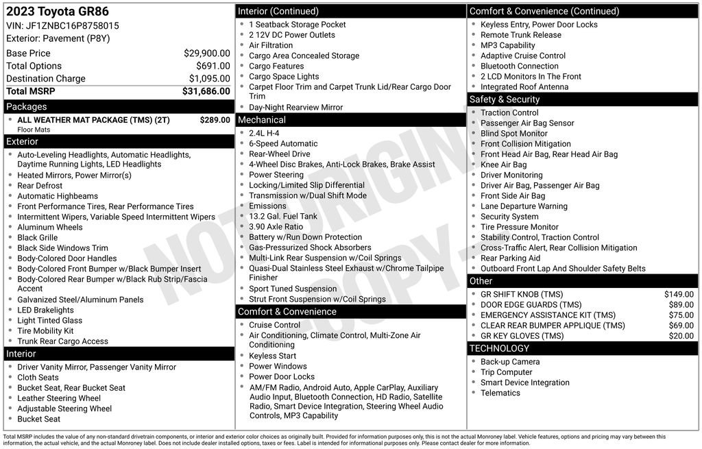 Used 2023 Toyota GR86 w/ ALL Weather Mat Package (TMS) RWD image 30