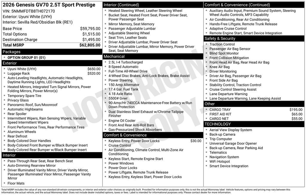 New 2026 Genesis GV70 2.5T Sport Prestige AWD/4WD image 8