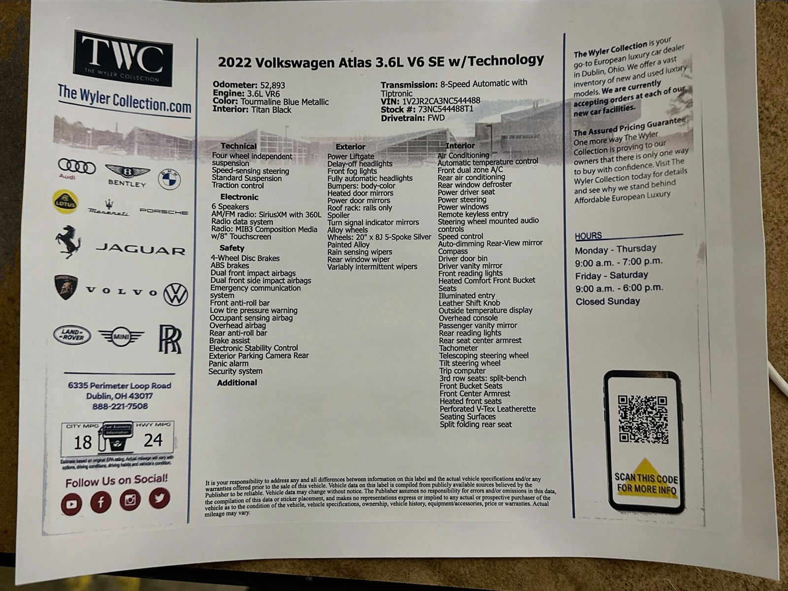 Used 2022 Volkswagen Atlas SE FWD image 47