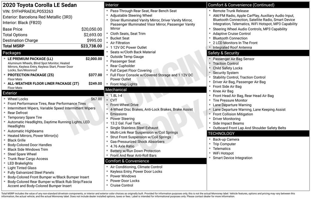 Used 2020 Toyota Corolla LE w/ LE Premium Package FWD image 17