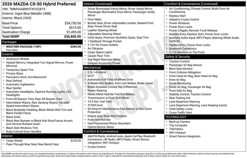 New 2026 MAZDA CX-50 2.5 Hybrid w/ Weather Package image 3