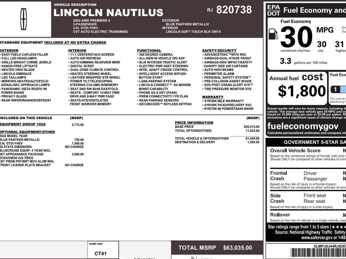 Used 2024 Lincoln Nautilus Premier w/ Equipment Group 102A image 2