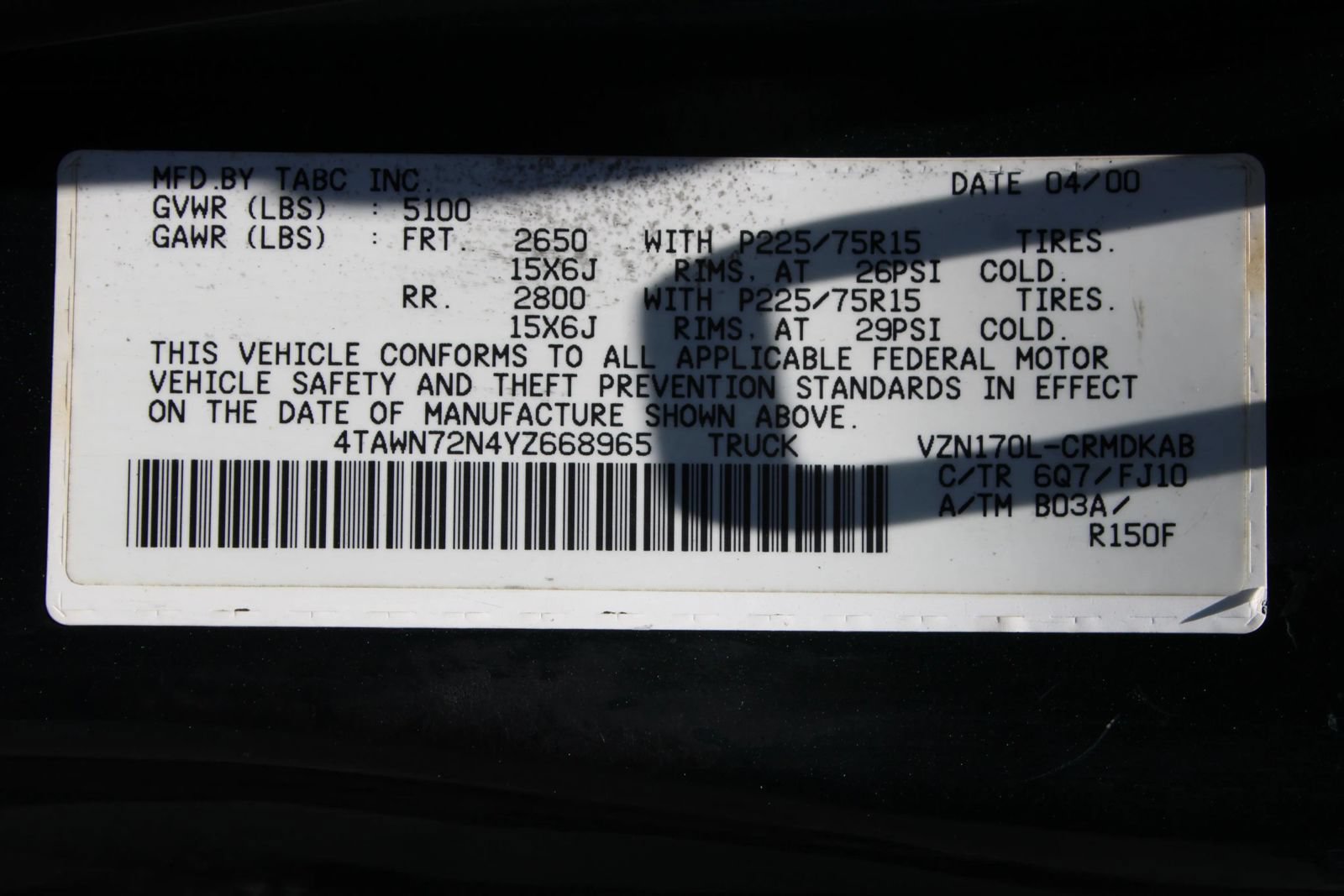 Used 2000 Toyota Tacoma 4x4 Xtracab V6 image 9