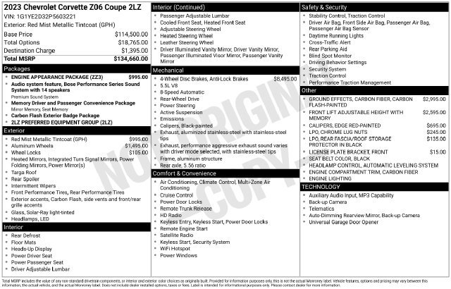 Used 2023 Chevrolet Corvette Z06 w/ Engine Appearance Package RWD image 10