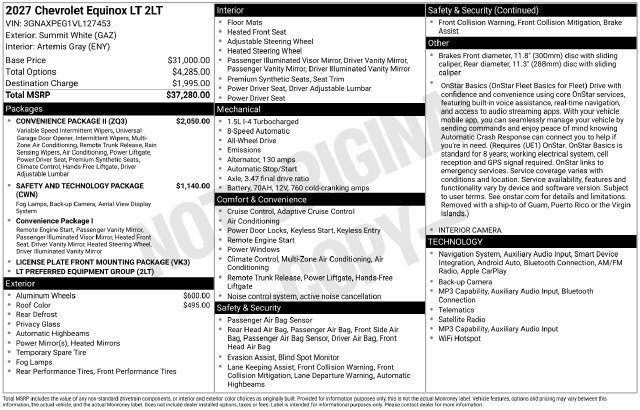 New 2027 Chevrolet Equinox LT w/ Convenience Package II AWD/4WD image 27