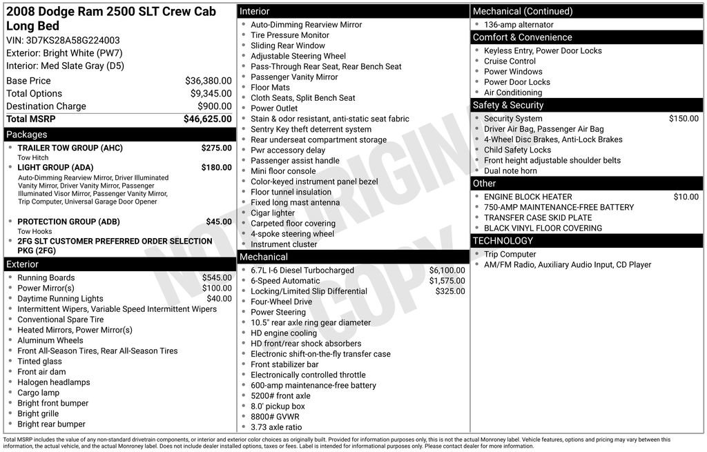 Used 2008 Dodge Ram 2500 Truck SLT w/ Trailer Tow Group AWD/4WD image 37