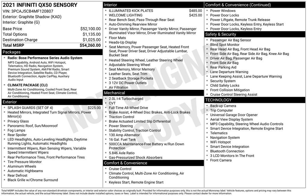 Used 2021 INFINITI QX50 Sensory image 2
