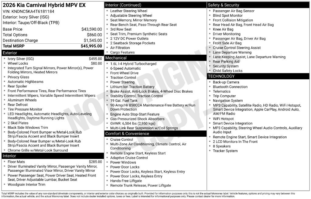 New 2026 Kia Carnival EX FWD image 5