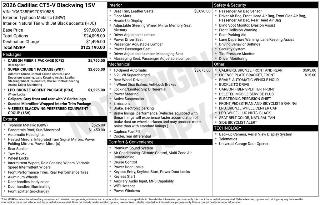 New 2026 Cadillac CT5 V Blackwing w/ Carbon Fiber 1 Package image 11