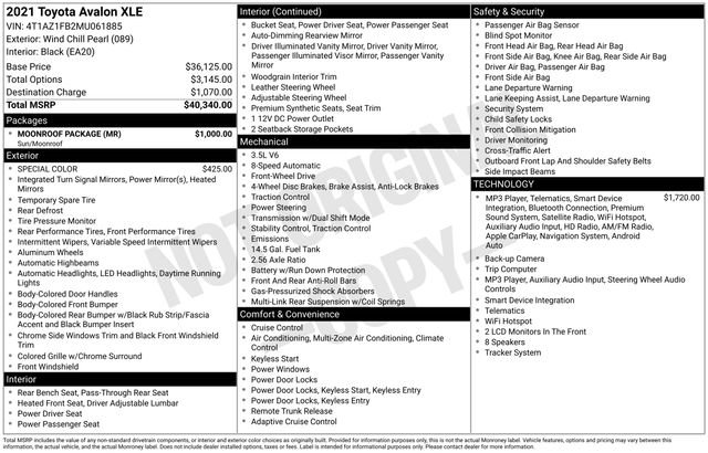 Used 2021 Toyota Avalon XLE w/ Moonroof Package FWD image 4