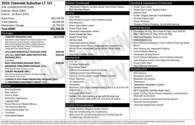 New 2026 Chevrolet Suburban LT w/ Comfort Package AWD/4WD image 4