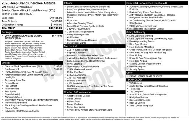 New 2026 Jeep Grand Cherokee Altitude AWD/4WD image 50
