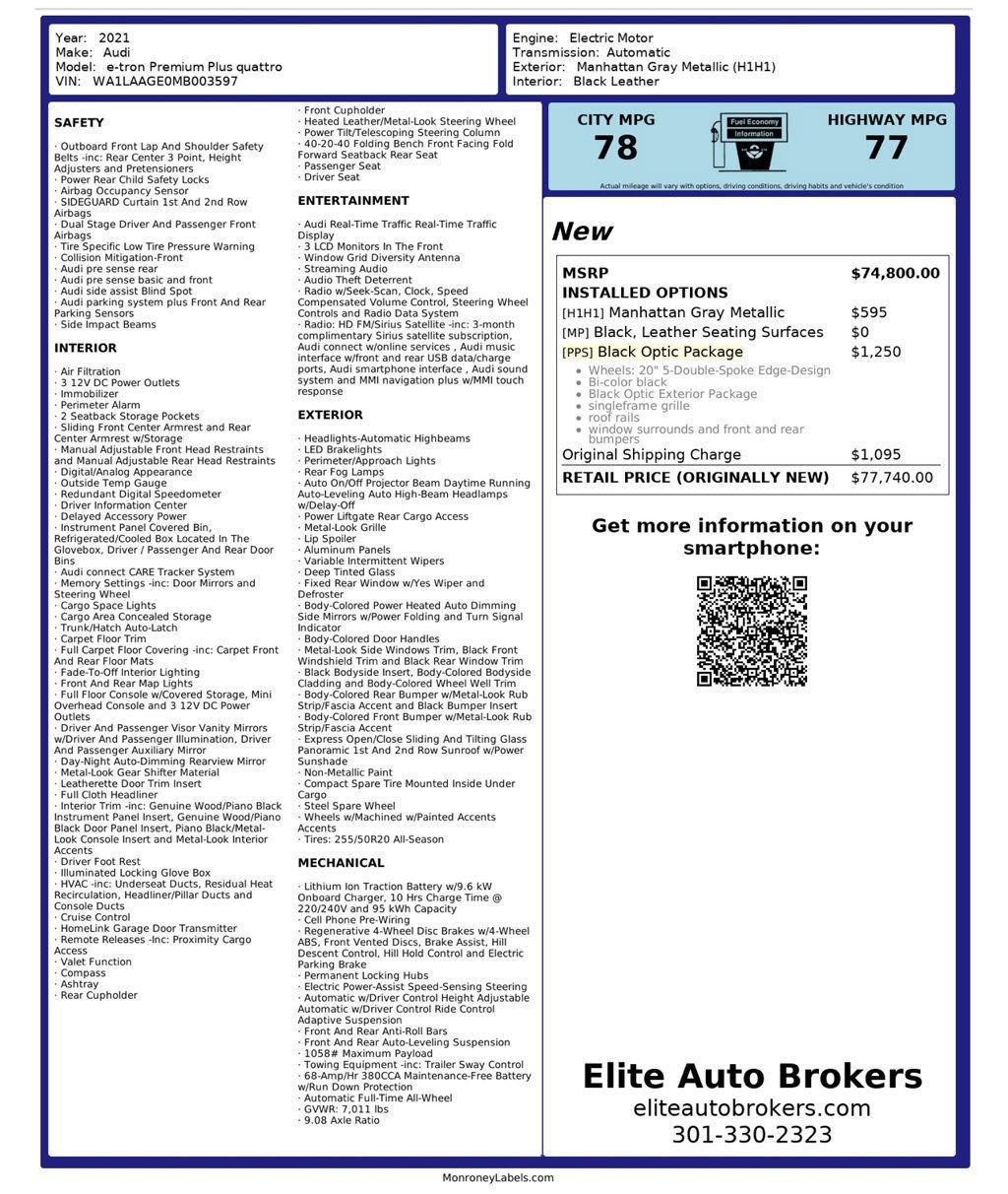 Used 2021 Audi e-tron Premium Plus w/ Premium Plus Package image 56