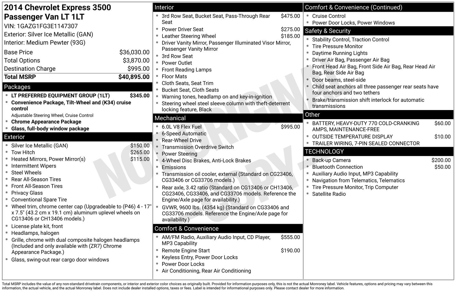 Used 2014 Chevrolet Express 3500 LT w/ LT Preferred Equipment Group RWD image 2