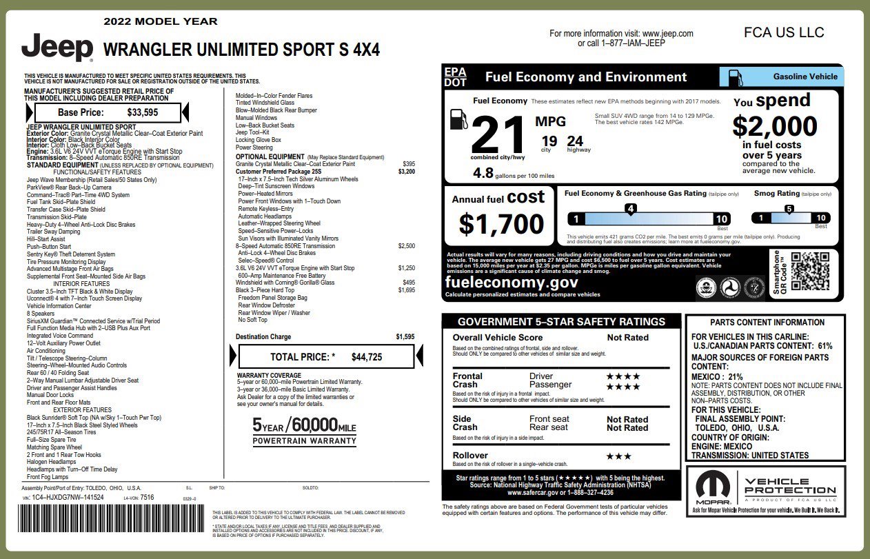Used 2022 Jeep Wrangler Unlimited Sport AWD/4WD image 4