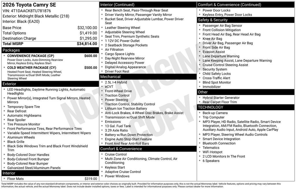 New 2026 Toyota Camry SE w/ Convenience Package FWD image 7