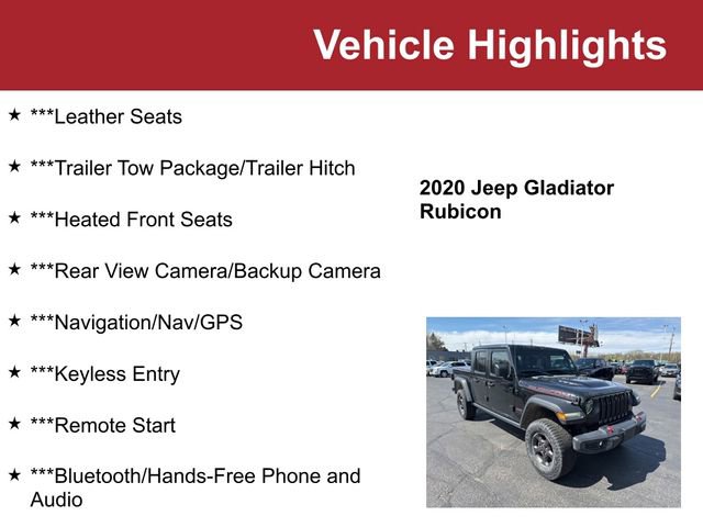 Used 2020 Jeep Gladiator Rubicon w/ Uconnect 4C Nav & Sound Group AWD/4WD image 2