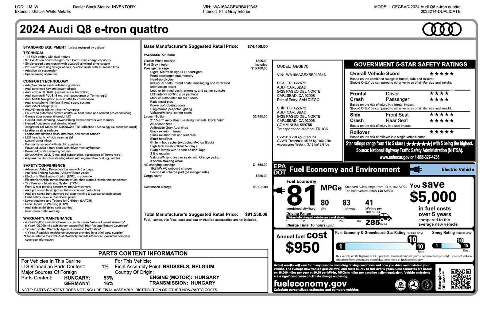 Certified 2024 Audi Q8 e-tron Prestige AWD/4WD image 3