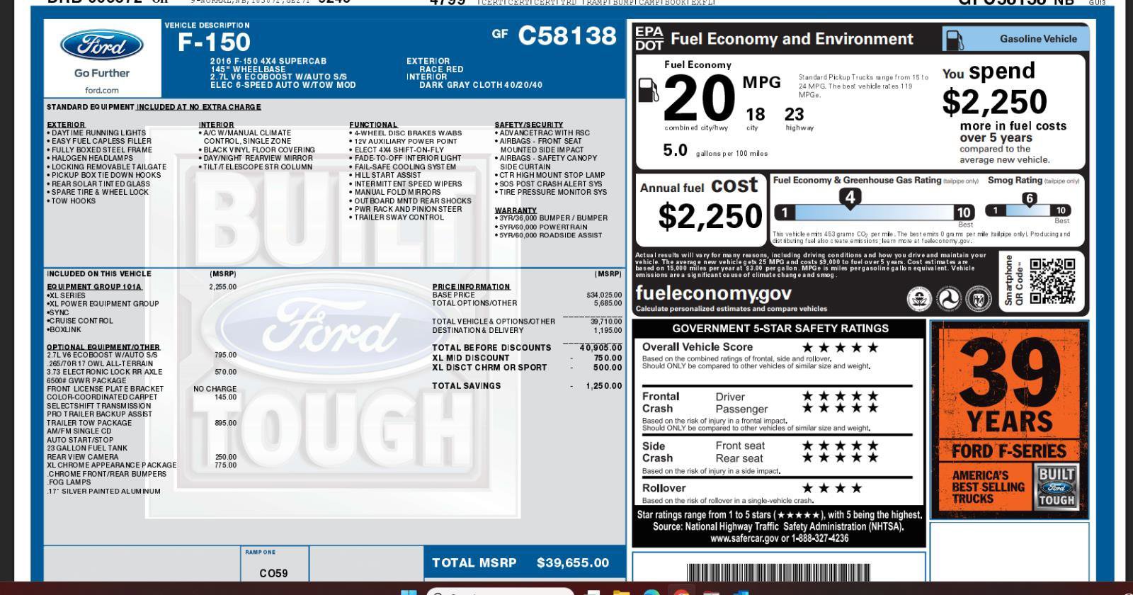 Used 2016 Ford F150 XL w/ Equipment Group 101A Mid AWD/4WD image 4