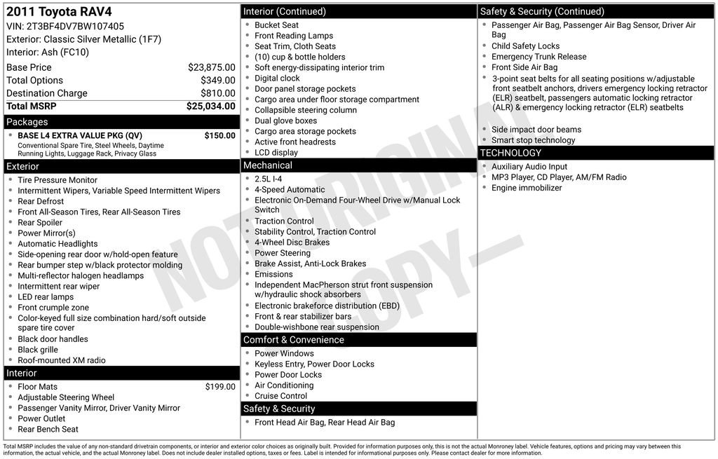 Used 2011 Toyota RAV4 4WD w/ Base L4 Extra Value Pkg image 37