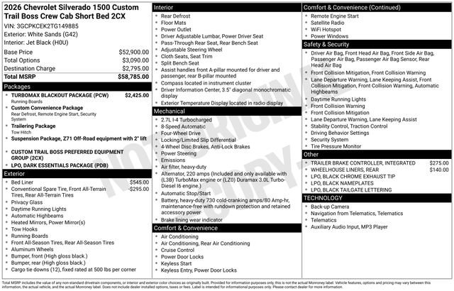 New 2026 Chevrolet Silverado 1500 Custom Trail Boss w/ Turbomax Blackout Package image 5